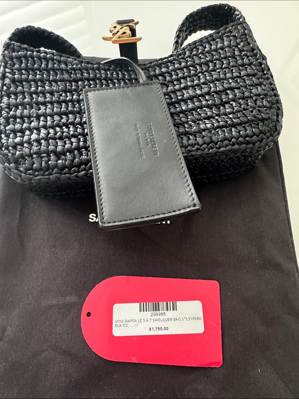 Authentic Saint Laurent Mini Black Raffia LE 5 À 7 Shoulder Bag - Picture 9 of 10